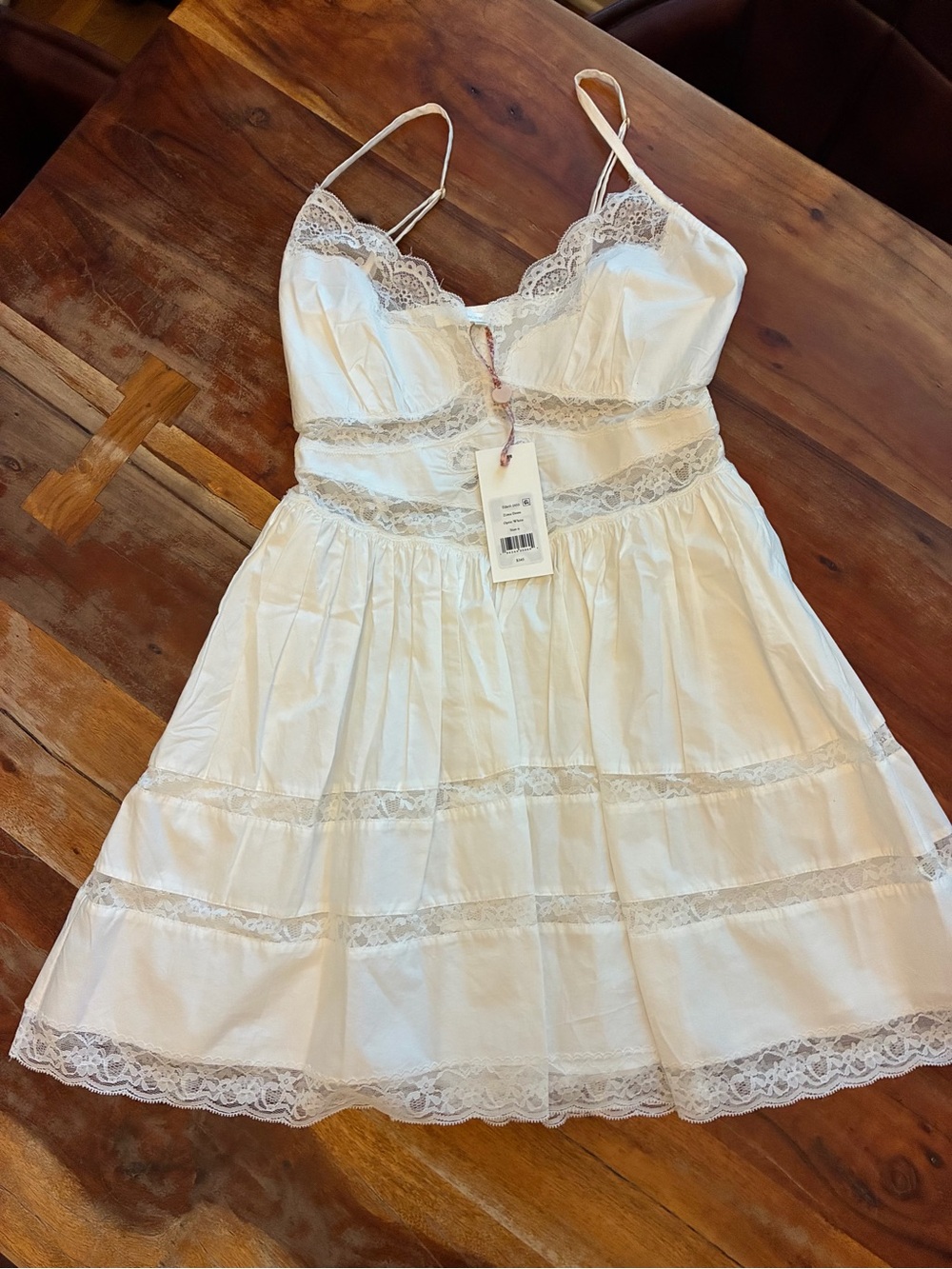 LoveShackFancy White Lace-Trim Mini Sundress